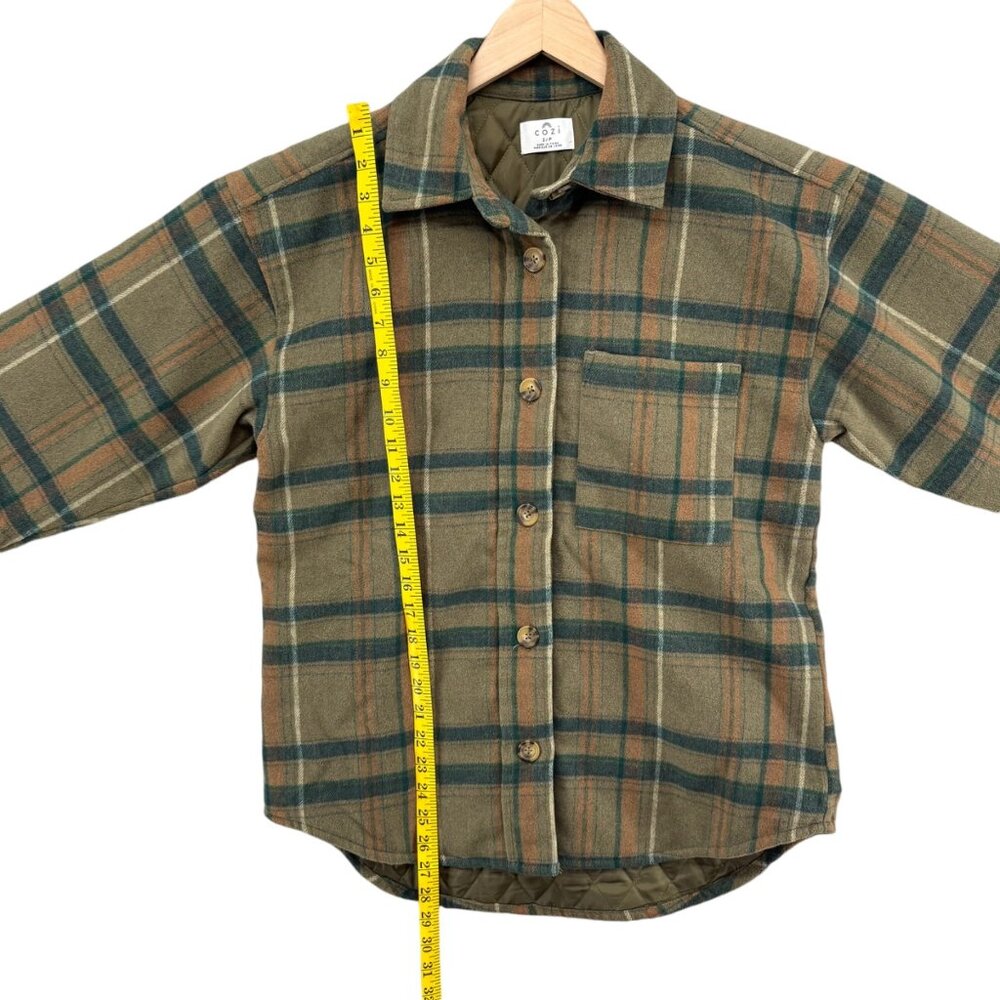 Cozi Scala Woven Shacket Womens Brown Plaid Lined Long Sleeve Jacket Size S - Picture 10 of 12